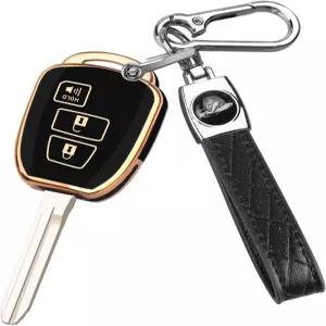 키체인이 있는 토요타 키포브 커버용 QBUC 4러너 코롤라 타코마용 소프트 TPU 풀 프로텍션 핏 등