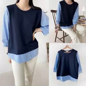 [하프클럽/아이우먼]위쉬몰 BS 푸른줄무늬겹조끼셔츠(X550H604) 빅사이즈