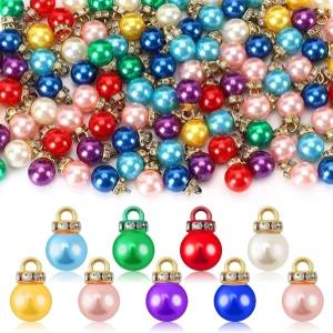 얀선 90PCS 크리스마스 미니 볼 장식품 다양한 색상의 모조 진주 펜던트 미니어처 트리 걸이 작은 빈티지