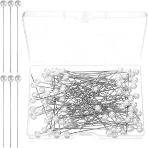 코사지 핀 100개 원형 인조 진주 부토니에 길이 2.6인치 장식용 화이트 볼 헤드 스트레이트 퀼팅 DIY