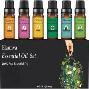 엘라운바 에센셜 오일 아로마테라피 세트 디퓨저용 6가지 홈 케어 양초 만들기 향 향기 트리 유칼립투스