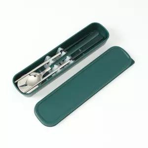 개인수저세트 녹색 케이스 휴대용 도시락수저 캠핑