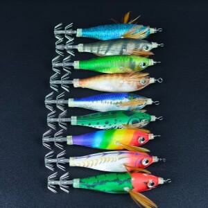 9피스 EGI 세트 수평형 나무 새우 낚시 장비 EGI/오징어 미끼 오징어 지그 수박 주쿠미