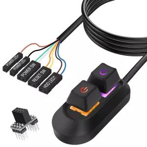 메이리파 데스크톱 컴퓨터 전원 스위치 공급 케이블 마더보드용 켜기 리셋 있는 외장 PC 버튼 연장 검은색