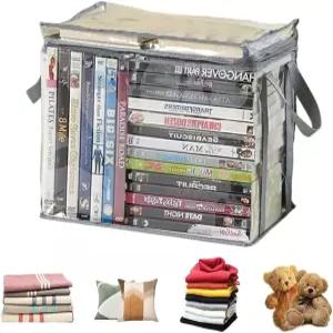 울리겟 방수 투명 지퍼 정리함 대형 강화 손잡이가 있는 이동식 보관 가방 옷장 및 책 DVD 블루 레이