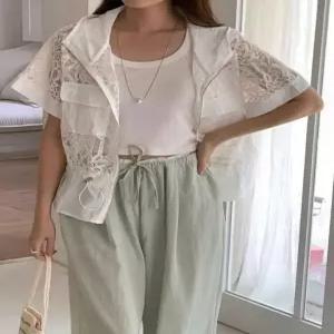 [하젤]써머레이스 반팔 후드 집업 점퍼_S4688