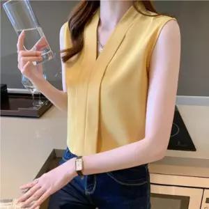 [센트럴몰]베이직 블라우스 슬리브리스 카라 브이