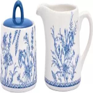 비코 블루 가든 화장실 드 주이 세라믹 설탕 및 크리머 세트 뚜껑이 있는 슈가 볼 커피 바용 귀여운 용기