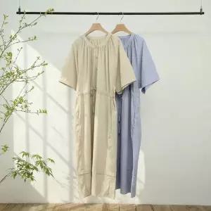 [NS홈쇼핑][샵앤] 여성 셔링 라운드넥 허리스트링 반팔 롱 원피스 JR-WDR-5169...