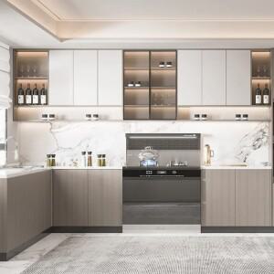 맞춤형 모던 가구 화이트 멜라민 목재 양면 주방 캐비닛 세트 조립식 아일랜드 디자인 포함