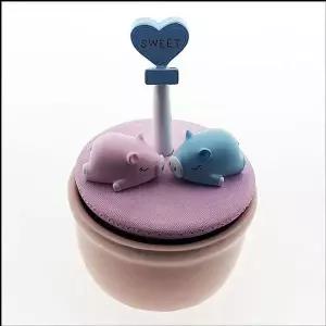 도자기 회전 오르골 하늘색 하트 아기 돼지 우드오르골 수동오르골