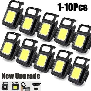 미니 키 체인 라이트 다기능 캠핑 손전등 USB 충전식 LED 휴대용 밝은 COB 포켓 클립 랜턴 아웃도어 작업