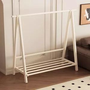 원목 스탠딩 수납 밀키화이트 선반 엣지형 대형 접이식 이동식 옷걸이