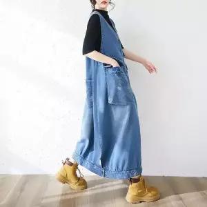 청 롱 빈티지 캐주얼 빅사이즈 봄여름 티플라워 여자조끼 캔버스 브이넥 조끼 빅포켓 원템2