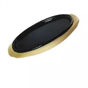 스테이크판 4호 타원형 주물 철판 나무 받침대 세트