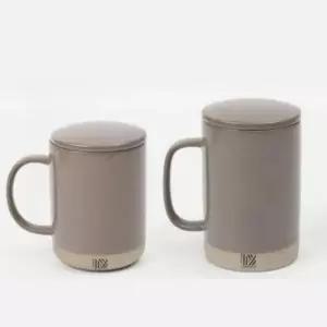 머그컵 4P 세트 도자기 커피잔 뚜껑 브라운