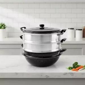 [알티피아]대용량 알루미늄 3단 찜기 36cm 업소용 가정용 만두 찜솥