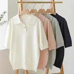 [NS홈쇼핑][샵앤] 여성 카라넥 반오픈 심플 비스코스 반팔 니트티 DGB-WKN-2512..