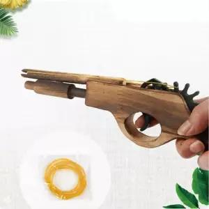 어린이 추억의 놀이 원목 고무줄건 나무 장난감 총 사격 게임 세트