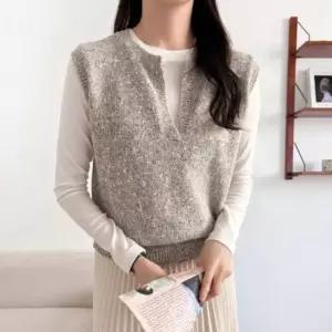 [다잇템] 여성 빅사이즈 멜란지 V넥 스웨터 조끼