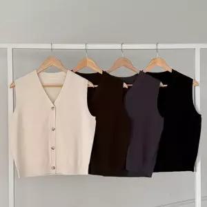 여성 봄철 버튼 브이넥 심플 기본핏 출근용 니트 조끼