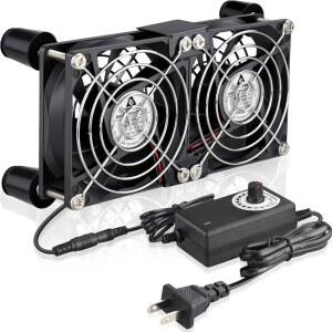 GDSTIME 듀얼 80mm x 25mm 컴퓨터 팬(AC 플러그 포함), 모뎀 라우터 수신기 DVR 플레이스테이션 Xbox 미니 PC 케이스 AV 캐비닛 냉각용 110V 120V 240V 가변 속도 컨트롤러