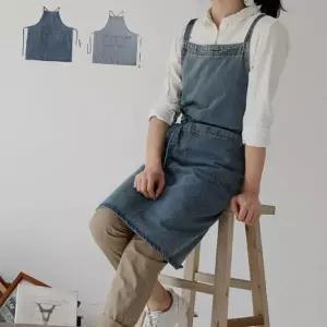 청 앞치마 작업용 바리스타 주방 데님 앞치마 카페 공방 생활용