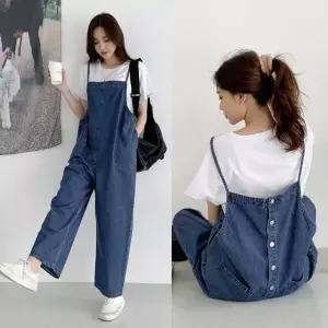 여성 봄 가을 양면착용 데님 포켓 나시 멜빵 점프수트 청 멜빵바지 점프슈트 JS0017S 빅사이즈 루즈핏
