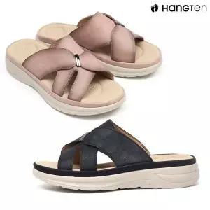행텐 HT-C110 여성용 폭신한 크로스 스트랩 슬리퍼 샌들 발편한 컴포트 뮬 가벼운 굽있는 슬리퍼