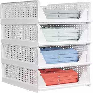 카크트레이 4팩 스태커블 옷장 보관 바구니 - 수납함 다기능 및 접이식 정리함 분할 찬장 공간 절약 의류