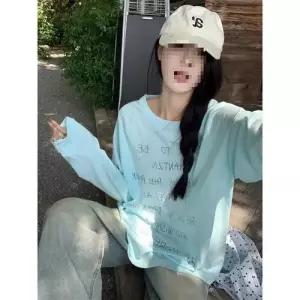 여친 캐주얼 라운드 티 레터링 긴팔 래쉬가드 셔츠 프린트 금장 MF1