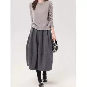 여성용 스커트 검정 모직 가을 캐주얼 정장 슬림핏 벌룬 KS3