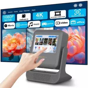 빔프로젝터 Netflix YouTube 프로젝터 8인치 터치스크린 1080P 4K 180 ° 회전 - 안드로이드 iOS WiFi BT50