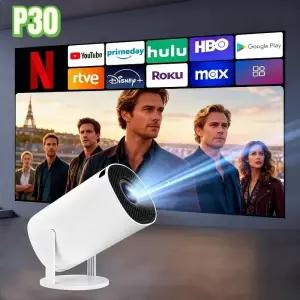 빔프로젝터 P30 안드로이드 11 스마트 프로젝터 WiFi 6 4K 1080P 비디오 1280x720P 네이티브 휴대용 홈