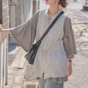 허리스트링 집업 조끼 베스트 여성 빅사이즈