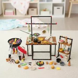 캐스B 캠핑놀이 4종세트 바베큐그릴 모닥불놀이 어린이 원터치텐트 음식모형 식기 소품 유아