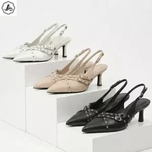 [애슬릿][애슬릿]스트랩 슬링백 스틸레토 가죽 더블 크로스 구두 힐 7cm