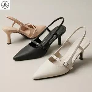 [애슬릿][애슬릿]스틸레토 슬링백 메리제인 스트랩 가죽 데일리 힐 7cm