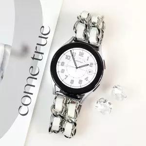 엔터콘 갤럭시워치 6 5 4 더블 체인 가죽 밴드 스트랩 UEW9+6Xwq