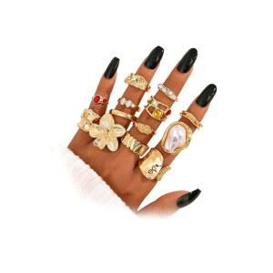 키스 와이프 골든 실버 블랙 쿤클 여성용 반지 세트, 다인티 심플 트렌디한 귀여운 스태커블 핑거 링 팩, 엄지와 너클에 레이어를 쌓는 데 적합, 혼합 사이즈, 주얼리 선물