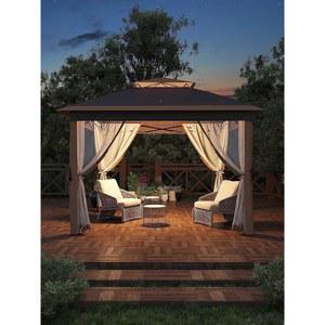 가비라이프 11x11 팝업 가제보 텐트에 모기장 설치, 야외 캐노피 쉘터 간편한 설치, 방수 및 자외선 차단 - 카키