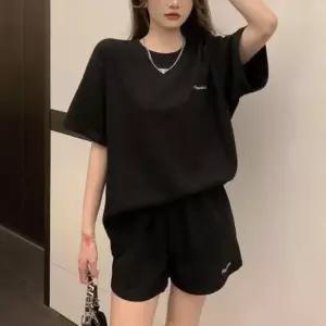 여름철 데일리룩 여성용 레터링 와플 반팔 반바지세트