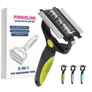 PINKIELINK 3-in-1 반려동물 그루밍 도구 - 고양이와 개를 위한 언더코트 갈퀴, 털 제거 및 털 제거 브러시 - 매트, 엉킴 및 느슨한 털 제거, 털 제거 및 모발 엉킴 방지(녹색)