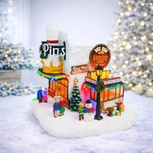 모먼트 인 타임 라이트 크리스마스 빌리지 하우스 킹 핀 볼링장 장면 피규어 트리 스노우맨 배터리로
