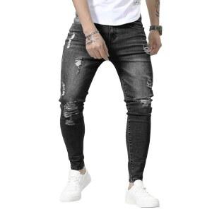 남성용 헝슨 스키니 진 스트레치 슬림 핏 찢어진 고민