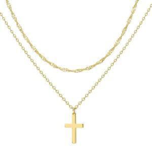 여성용 잘콘 크로스 목걸이, 골드 도금/스털링 실버 도금 레이어드 초커 펜던트 목걸이, 트렌디한 여성용 스택 주얼리