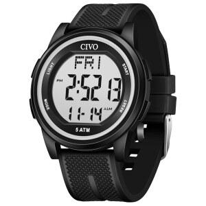 남성용 CIVO 디지털 시계: 스톱워치 알람 날짜가 포함된 스포츠 방수 손목시계 - 야외 캠핑 러닝 사이클링을 위한 LED 백라이트 빅 넘버 실리콘 시계
