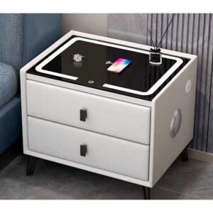 원목 스마트 협탁 삼색 LED 조명 무선 충전 지문 인식 수납장 모던 심플 가구