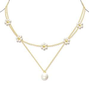 여성용 OGD 골드 진주 목걸이 세트 14K 골드 도금 앙증맞은 레이어드 진주 귀여운 데이지 진주 초커 골드 목걸이 여성용 골드 트렌디한 주얼리 선물
