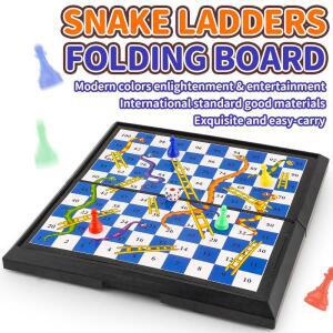국제판 뱀과 사다리 부모-자녀 보드게임 장난감 - 자석 리스 접이식 보드와 게임 조각 보관함 포함